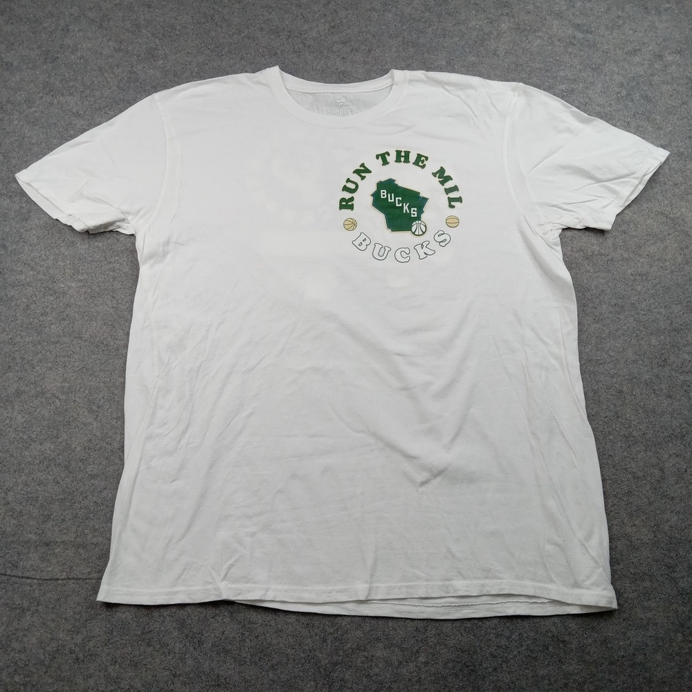 Milwaukee Bucks Shirt Mens XL White NBA Basketball Run The Mil Graphic
